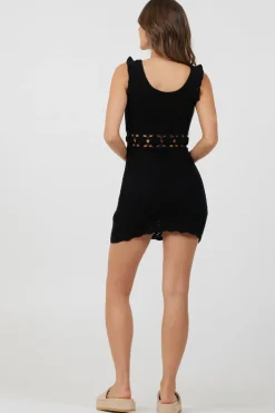 Best Black Ruffle Sleeve Crochet Dress Dresses