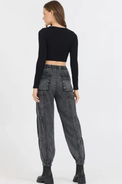 Cheap Black Seamless Long Sleeve V Neck All Tops