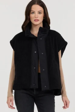 Fashion Black Sherpa Parachute Vest All Tops