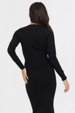 New Black Slim Fit Knit Button Down All Tops