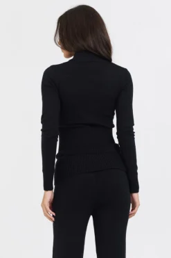 Cheap Black Slim Fit Knit Quarter Zip All Tops|Sweaters
