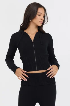 Discount Black Slim Fit Knit Zip Up All Tops|Sweaters