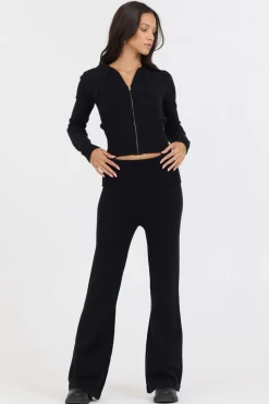 Discount Black Slim Fit Knit Zip Up All Tops|Sweaters