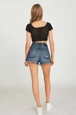 Best Sale Black Sweater Crochet Cinch Top All Tops