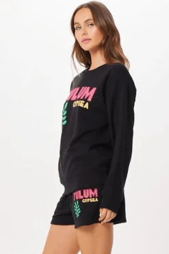 Best Sale Black Tulum Jet Setter Surf Wash Crewneck All Tops|Sweatshirts