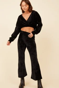Hot Black Velour Surplice Hoodie All Tops|Hoodies