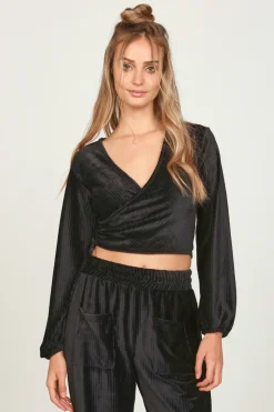 Best Sale Black Velour Surplice Top All Tops