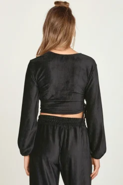 Best Sale Black Velour Surplice Top All Tops