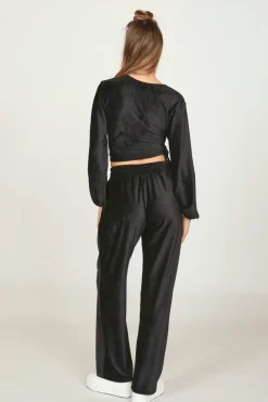 Best Sale Black Velour Surplice Top All Tops