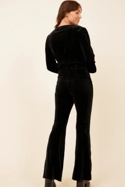 Cheap Black Velvet Cord Ruched Top All Tops