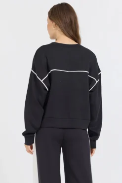 Fashion Black/ White Colorblock Cloud Fleece Crew All Tops