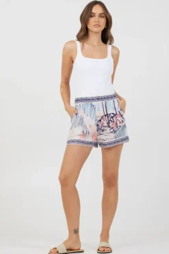Best Sale Blue & Pink Scenic Print Placement Shorts All Bottoms|Shorts