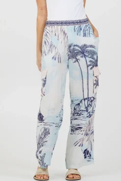 New Blue & Pink Scenic Print Placement Pants All Bottoms
