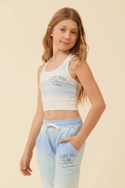 Cheap Blue Skies Ombre Tie Dye Brushed Hacci Racerback Crop Top Kids Kids Tops|Kids Tie Dye