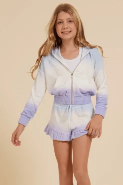 Best Blue/White/Lavender Tie Dye Terry Cloth Elastic Bottom Hoodie Kids Hoodies|Kids Tops