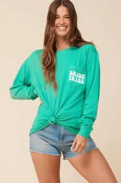 Shop Bride Tribe Surf Green Wash Long Sleeved Pocket Tee All Tops