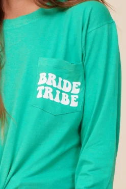 Shop Bride Tribe Surf Green Wash Long Sleeved Pocket Tee All Tops
