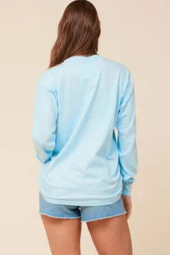Outlet Bride Tribe Tropical Blue Salt Wash Long Sleeved Pocket Tee All Tops