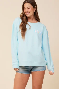 Discount Bridesmaid Sea Blue Surf Wash Crewneck Sweatshirt All Tops
