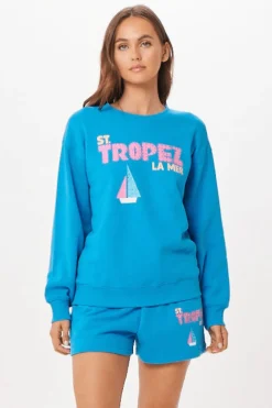 Cheap Bright Blue St. Tropez Jet Setter Surf Wash Crewneck All Tops|Sweatshirts