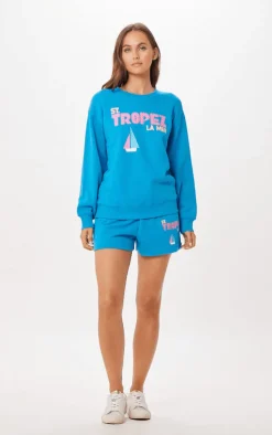 Cheap Bright Blue St. Tropez Jet Setter Surf Wash Crewneck All Tops|Sweatshirts