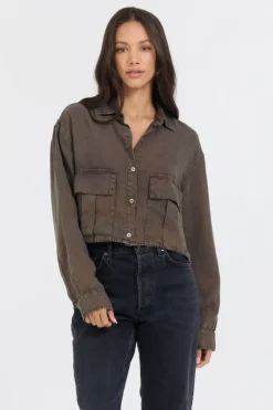 Best Sale Brown Cropped Pocket Detail Shirt All Tops