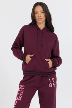 Hot Cabernet W/ Rose Printed Heavy Surf Wash Hoodie All Tops|Hoodies