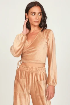 Cheap Camel Velour Surplice Top All Tops