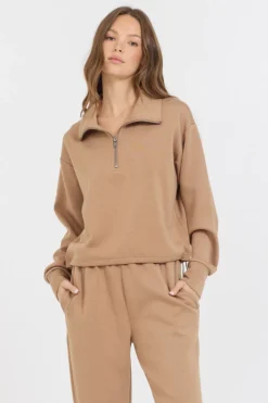 Discount Caramel Cloud Fleece Quarter Zip All Tops
