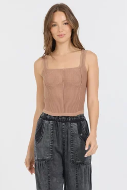 Clearance Caramel Rib Knit Corset Top All Tops