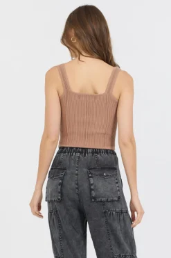 Clearance Caramel Rib Knit Corset Top All Tops