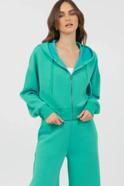 Flash Sale Caribbean Turquoise Cloud Fleece Zip Up All Tops|Hoodies