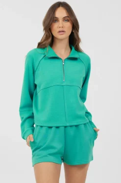 Clearance Caribbean Turquoise Cloud Fleece Quarter Zip All Tops|Hoodies