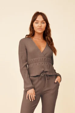 Flash Sale Chestnut Surplice Ribbed Long Sleeve Top All Tops