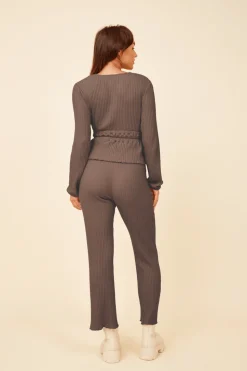 Flash Sale Chestnut Surplice Ribbed Long Sleeve Top All Tops