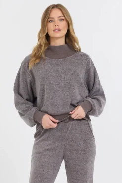 Flash Sale Chocolate Syrup Reverse Fleece Mock Neck Sweatshirt All Tops