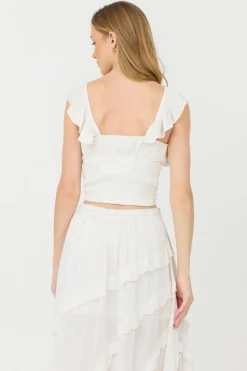 Best Clean White Rayon Crinkle Flutter Sleeve Top All Tops