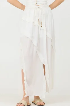 Best Sale Clean White Rayon Crinkle Ruffle Maxi Skirt All Bottoms
