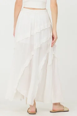Best Sale Clean White Rayon Crinkle Ruffle Maxi Skirt All Bottoms