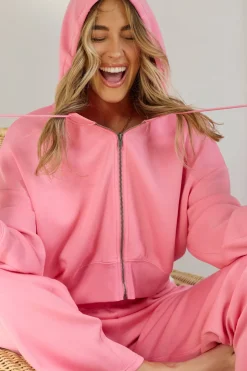 Best Sale Coastal Coral Cloud Fleece Zip Up All Tops|Hoodies