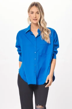 New Cobalt Blue Poplin Button Up Shirting All Tops