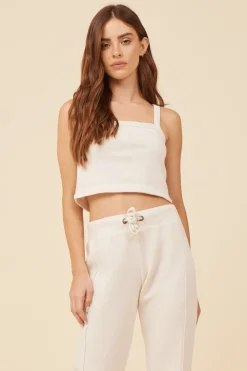 Cheap Coconut White Solid Burnout Fleece Tank All Tops|Tanks