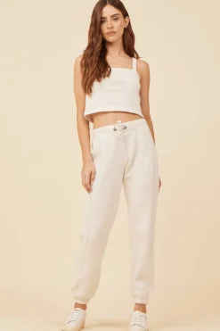 Cheap Coconut White Solid Burnout Fleece Tank All Tops|Tanks