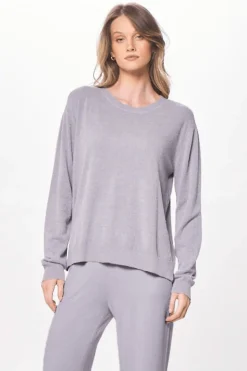 Online Cool Grey Plush Knit Crewneck All Tops|Sweaters