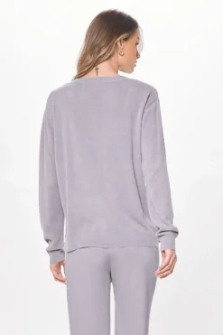 Online Cool Grey Plush Knit Crewneck All Tops|Sweaters