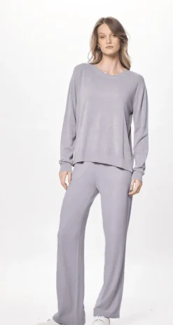 Online Cool Grey Plush Knit Crewneck All Tops|Sweaters