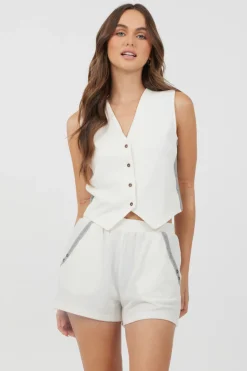 Outlet Cream Heather Grey Texture Knit Vest W/ Contrast Rib All Tops