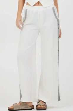 Discount Cream Heather Grey Texture Knit Pant W Contrast Rib All Bottoms