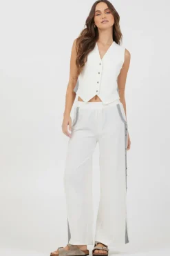 Discount Cream Heather Grey Texture Knit Pant W Contrast Rib All Bottoms