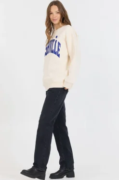 Discount Cream W/ Royal Blue Garment Dye Fleece Crew W/ Glitter Print All Tops|Sweatshirts